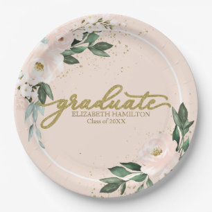 Absolvent Pink Blush Floral Abschlussfeier  Pappteller