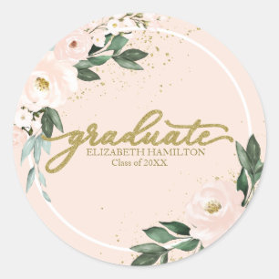 Absolvent Pink Blush Floral Abschlussfeier Runder Aufkleber
