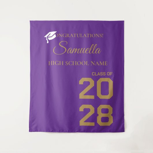 Absolvent Purple Gold Script Abschlussfeier Wandteppich (Vorderseite)