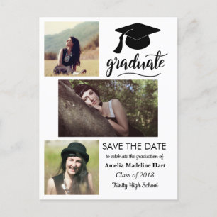 Absolvent Save the Date drei Foto Postkarte