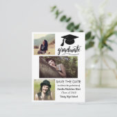 Absolvent | Save the Date drei Foto Postkarte (Stehend Vorderseite)