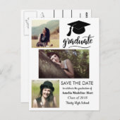 Absolvent | Save the Date drei Foto Postkarte (Vorne/Hinten)