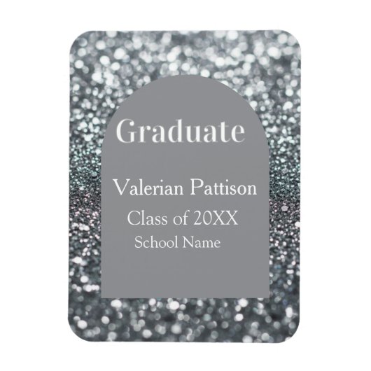 Absolvent silbergrauer Glitter-Bogenform Name Jahr Magnet (Vertikal)