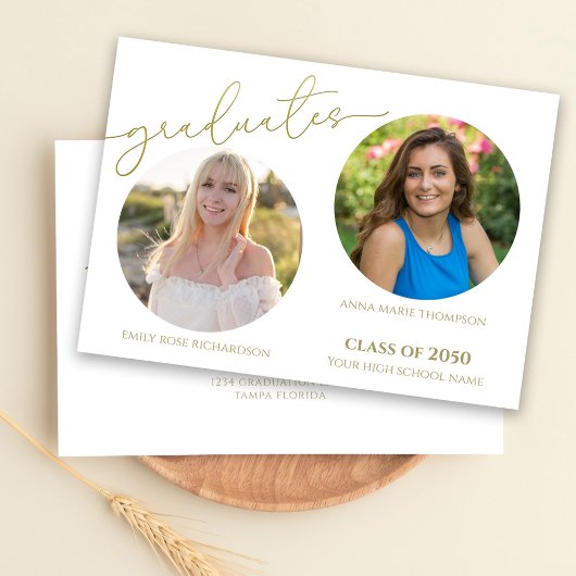 Absolventen 2 Foto Einfach Stilvoll Gold Double Einladung