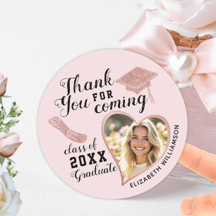 Absolventen Foto Blush Pink Abschluss Vielen Dank Runder Aufkleber