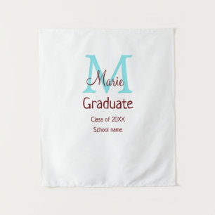 Absolventen hinzufügen Namensmonogramm grün pink e Wandteppich