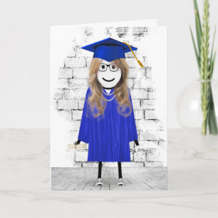 Absolventin als Stockfigur mit Haar und Diplom  Karte