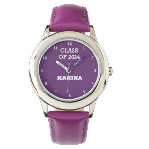 Absolventin Mädchen Lila Abschluss Name Schule Armbanduhr