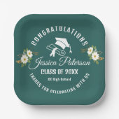 Absolventin Personalisiert Name Blumengrün Pappteller (Vorderseite)