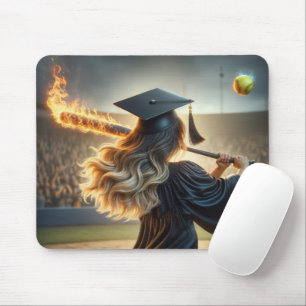 Absolventin schwingt ein brennendes Baseballschläg Mousepad
