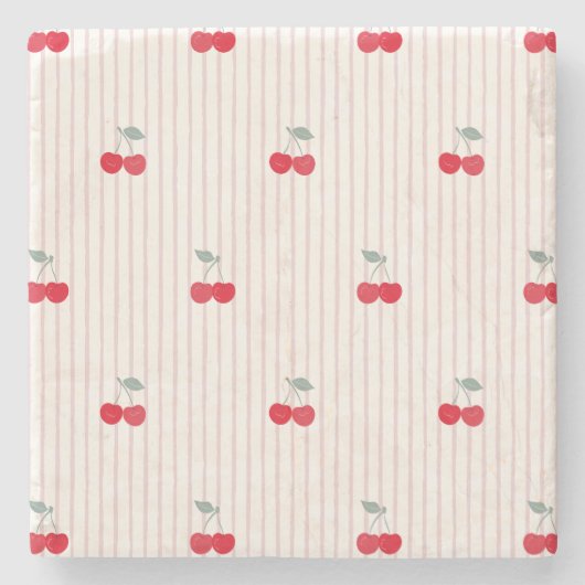 Absorbent Retro Cherries Pattern Sweetheart Glaze Steinuntersetzer (Vorderseite)