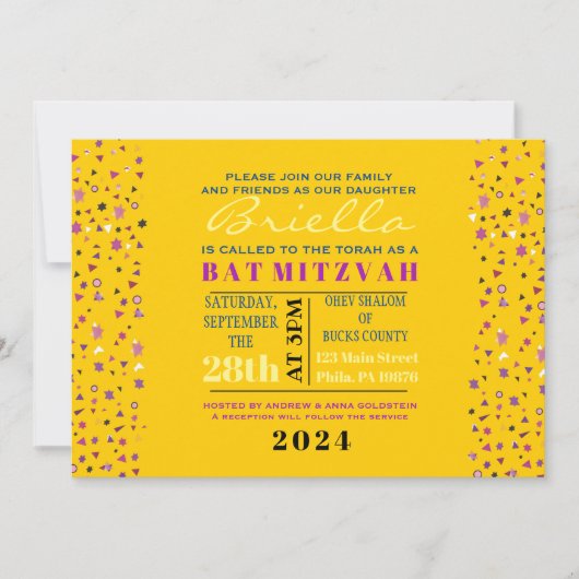 Abstact Tree of Life Bat Mitzvah Einladung Gold (Vorderseite)