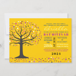 Abstact Tree of Life Bat Mitzvah Einladung Gold
