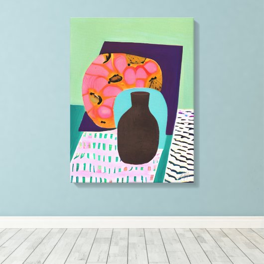 Abstact Vase and Table Setting in Aqua and Orange Leinwanddruck (Insitu (Holzboden))