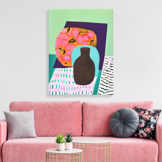 Abstact Vase and Table Setting in Aqua and Orange Leinwanddruck (Insitu (Wohnzimmer))