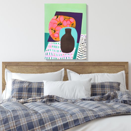 Abstact Vase and Table Setting in Aqua and Orange Leinwanddruck (Insitu (Schlafzimmer))