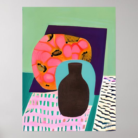 Abstact Vase and Table Setting in Aqua and Orange Poster (Vorne)