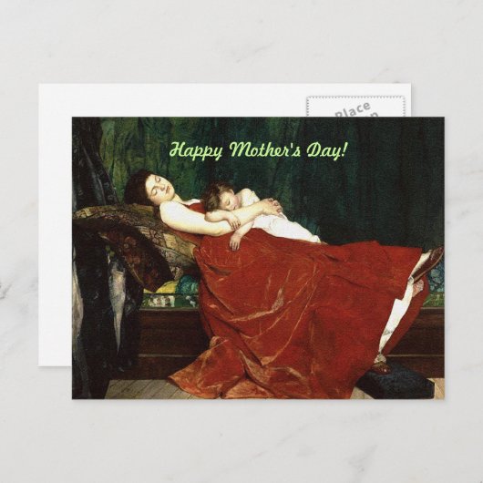 Abstempeln von Mutter- und Kind-Retro-Look Postkarte (Vorne/Hinten)