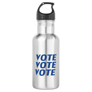 "Abstimmung" - Blaue Buchstaben Edelstahlflasche