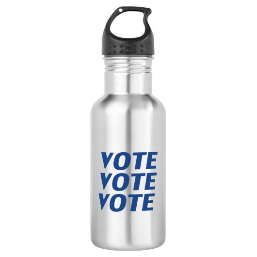 "Abstimmung" - Blaue Buchstaben Edelstahlflasche (Vorderseite)