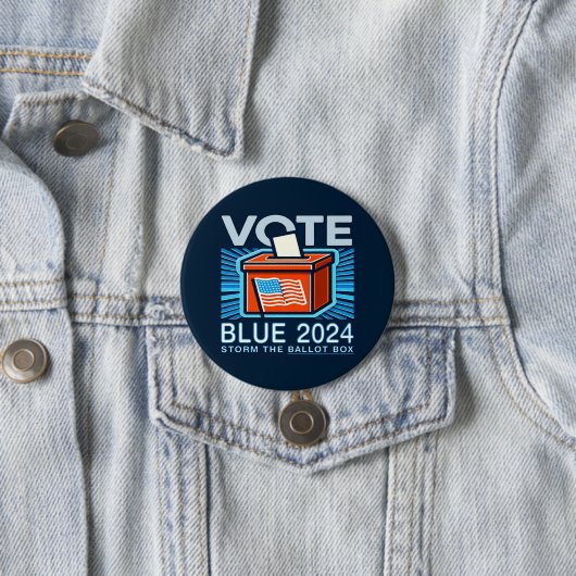 Abstimmung Blue 2024 Wahlurne für den US-Präsident Button (Beispiel)