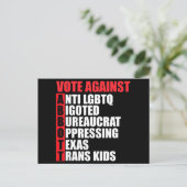 Abstimmung gegen Greg Abbott Texas Demokrat Akrost Postkarte (Stehend Vorderseite)