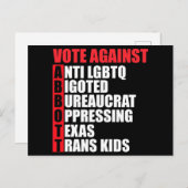 Abstimmung gegen Greg Abbott Texas Demokrat Akrost Postkarte (Vorne/Hinten)