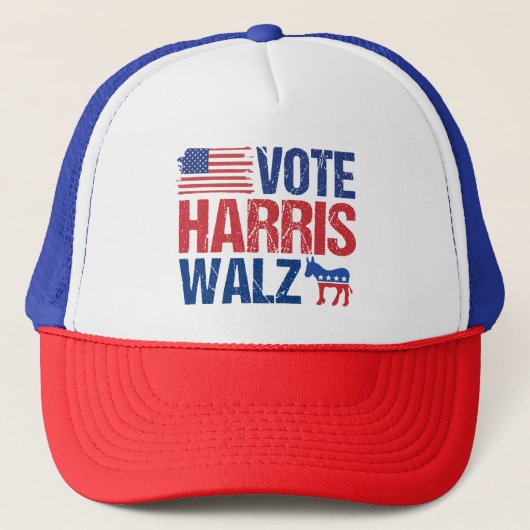 Abstimmung Harris Walz Demokrat Donkey American Fl Truckerkappe (Vorderseite)