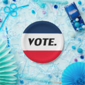 "Abstimmung", schwarze Buchstaben, rot-blaues Part Pappteller (Party)