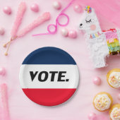 "Abstimmung", schwarze Buchstaben, rot-blaues Part Pappteller (Party)