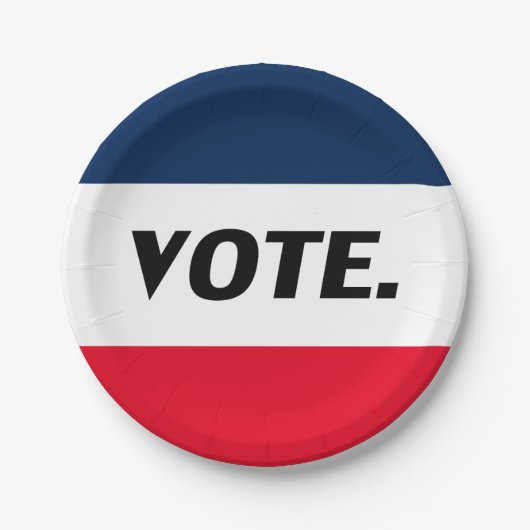 "Abstimmung", schwarze Buchstaben, rot-blaues Part Pappteller (Vorderseite)