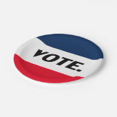 "Abstimmung", schwarze Buchstaben, rot-blaues Part Pappteller (Schrägansicht)