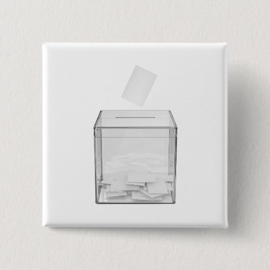 Abstimmungspapier und transparente Wahlurne Button (Vorderseite)