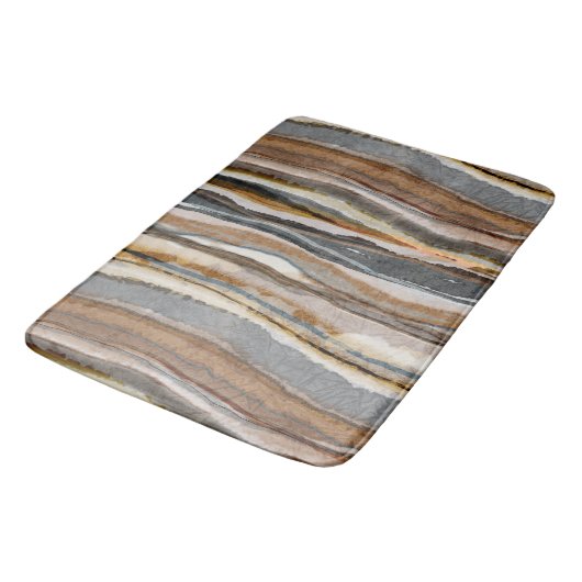 Abstract Agate Stripes Neutral Earth Tones Badematte (Schrägansicht)