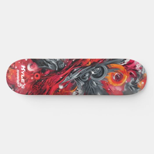 Abstract airbrush street art in reds and grays skateboard (Horizontal)