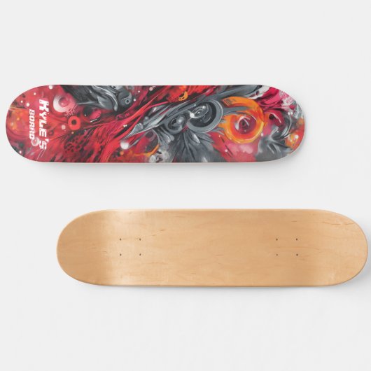 Abstract airbrush street art in reds and grays skateboard (Horizontal)