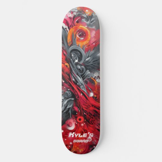Abstract airbrush street art in reds and grays skateboard (Vorderseite)