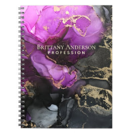 Abstract Alcohol Ink Black Purple Gold Notizblock