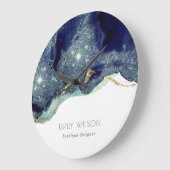 Abstract Alcohol Ink Silver Navy Blue Glitter Große Wanduhr (Winkel)