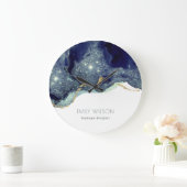 Abstract Alcohol Ink Silver Navy Blue Glitter Große Wanduhr (Zuhause)