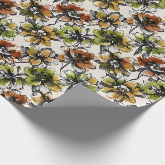 Abstract Alcohol Wash Pen and Ink Flowers Geschenkpapier (Ecke)