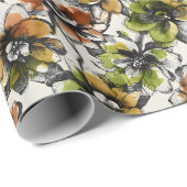 Abstract Alcohol Wash Pen and Ink Flowers Geschenkpapier (Rolleneckpunkt)