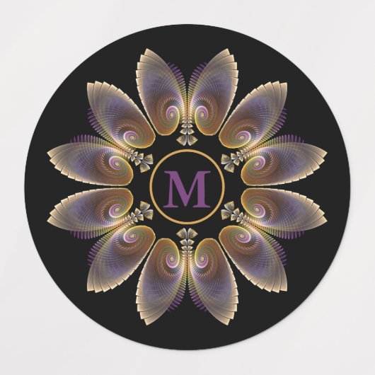 Abstract Angel Wings Mandala Fractal Monogram Etiketten (Design 2)