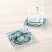 Abstract Anthracite Gray Blue Modern Fractal Art Glasuntersetzer (Schrägansicht)