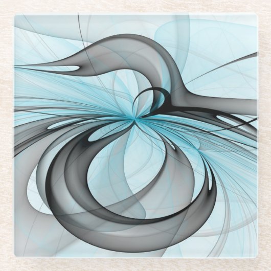 Abstract Anthracite Gray Blue Modern Fractal Art Glasuntersetzer (Vorderseite)