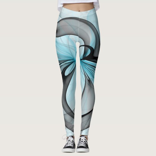 Abstract Anthracite Gray Blue Modern Fractal Art Leggings (Vorderseite)