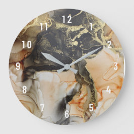 Abstract Apricot Black Gold Art Large Clock Große Wanduhr