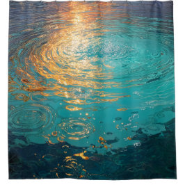 Abstract Aqua Waves with Golden Sunlight Duschvorhang