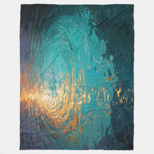 Abstract Aqua Waves with Golden Sunlight Fleecedecke (Vorderseite)