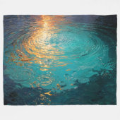 Abstract Aqua Waves with Golden Sunlight Fleecedecke (Vorderseite (Horizontal))